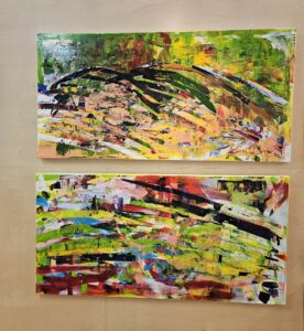 Lia van Leeuwen, Into the Flow I en II, acryl op doek, 80 x 160 cm., 2020. Nr. 559140 en 559141