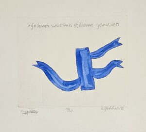 Klaas Gubbels en Cherry Duyns, Zijn leven was een stilleven geworden, handingekleurde ets, 40 x 50 cm., 2013 14 Gubbels