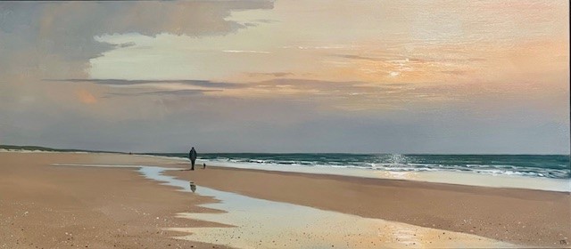 Pauline Bakker, Strandwandeling, olieverf op doek 70 x 160 cm., 2024 Pauline Bakker, Strandwandeling, olieverf op doek 70 x 160 cm., 2024