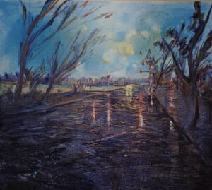 John Konijn, ‘Na Bonifatius (Friesland)’, olieverf op doek, 90 x 100 cm., 2017